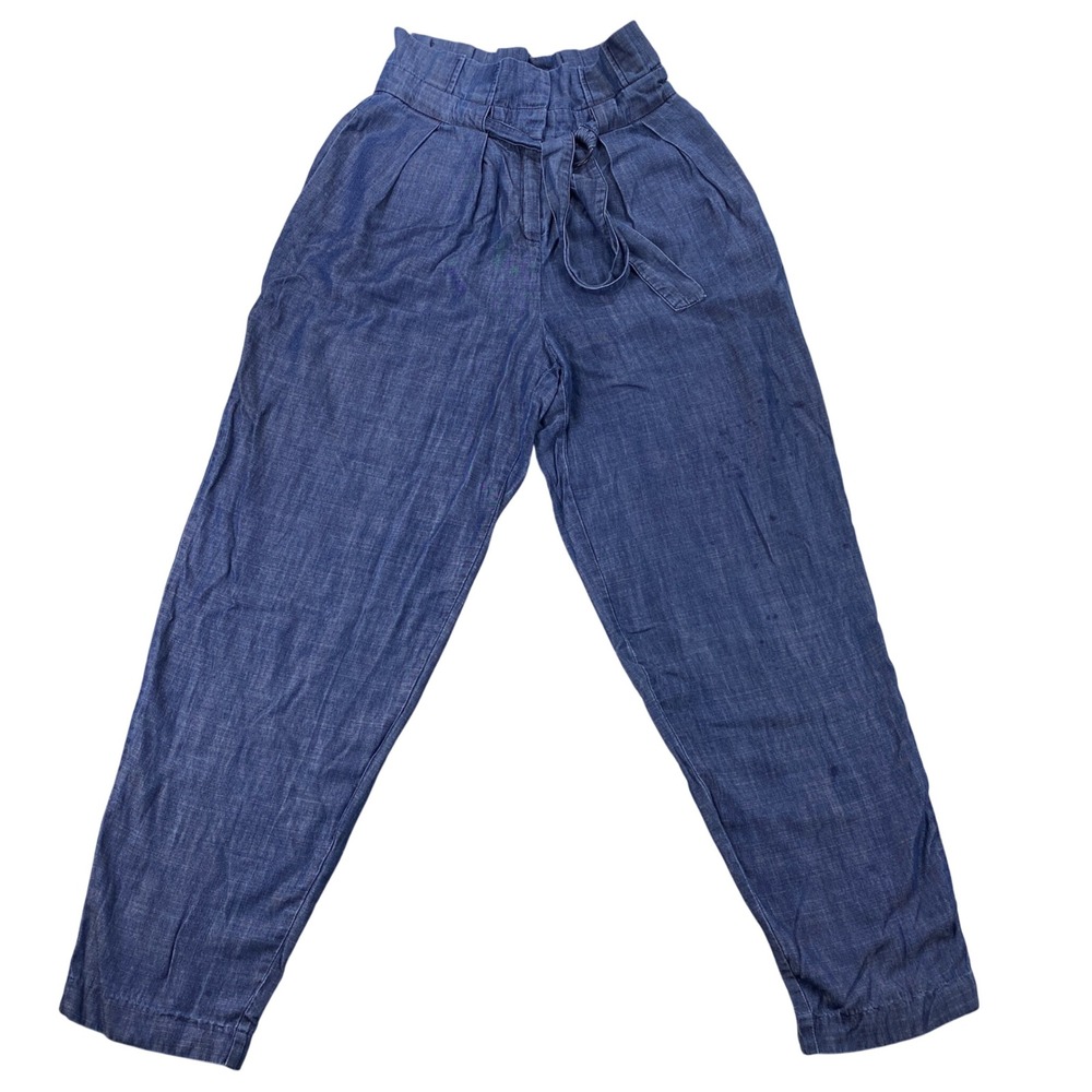 Gabrielle Union  Womens Pants Size 2 Blue‎ Chambray High Rise Paperbag Waist Tie